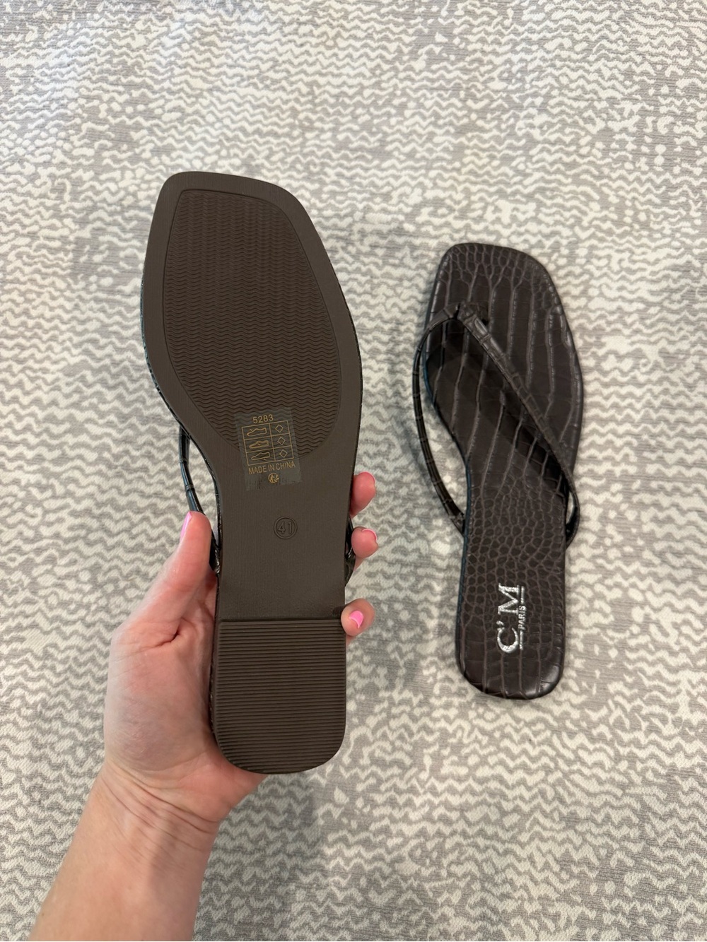 C/M Milano Dark Brown Croc-Embossed Thong Sandals - Picture 2 of 2